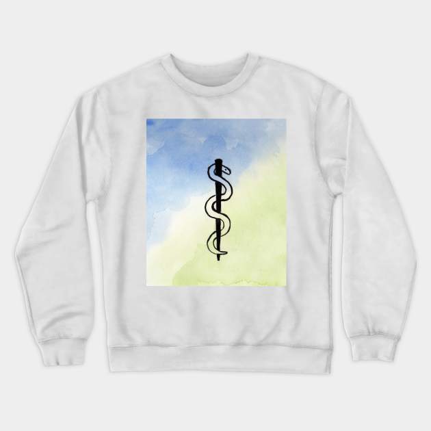 Asclepius Wand Crewneck Sweatshirt by lindaursin